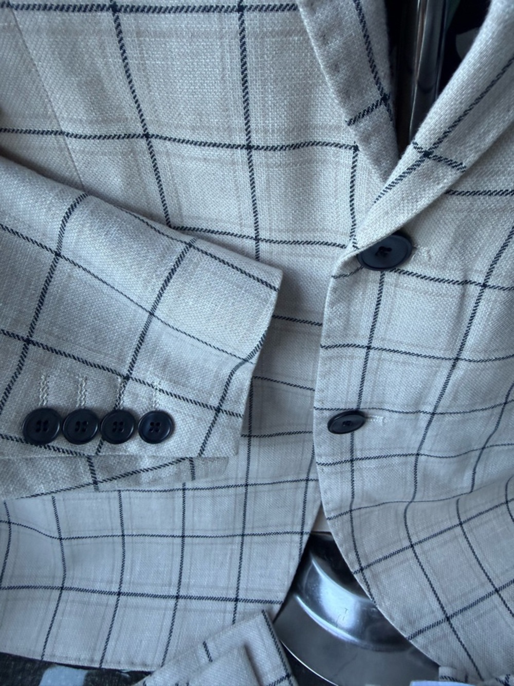 Men's Windowpane Two-Piece Suit - beige-blue lines size skinny 42 - Picture 4 of 16